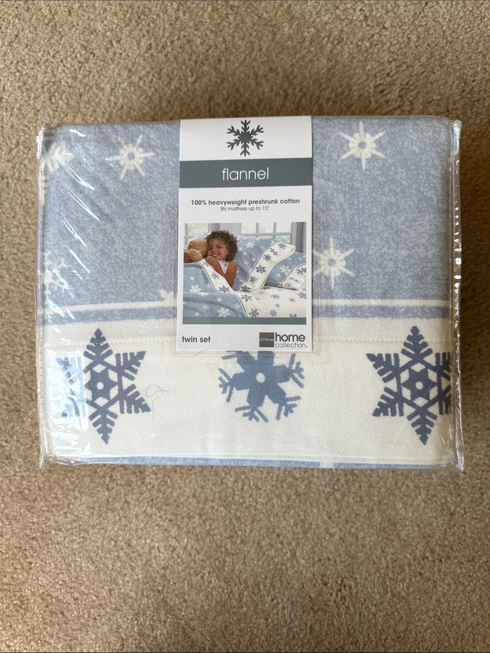 jcpenney Blue & White Snowflake Flannel Twin Sheet Set